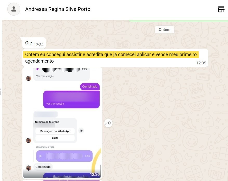 Print de mensagem de mentorada Reconecta